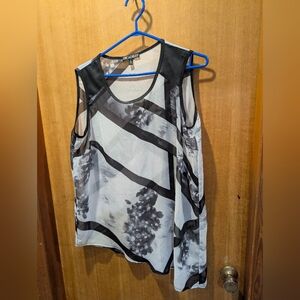 Picadilly Fashion Black and White Sleeveless Sheer Blouse